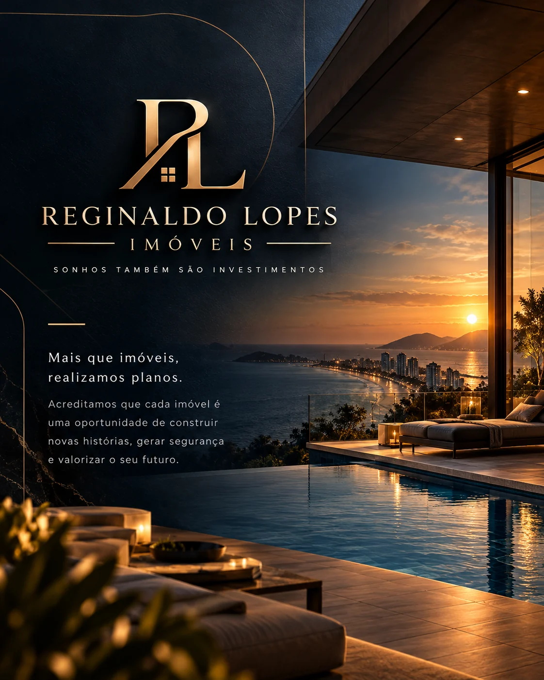 Apresentação visual premium da marca Reginaldo Lopes Imóveis